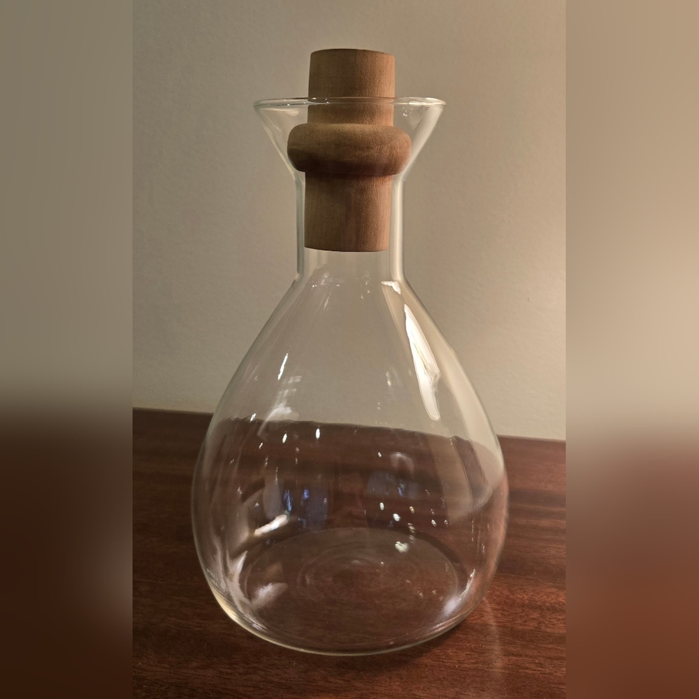 Vintage Glass Carafe with Wooden Stopper